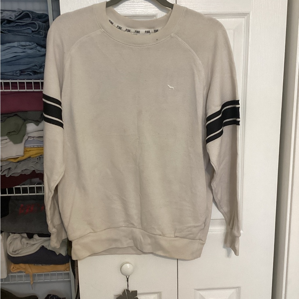 Victoria's Secret Cream Sweatshirt with Black Stripes